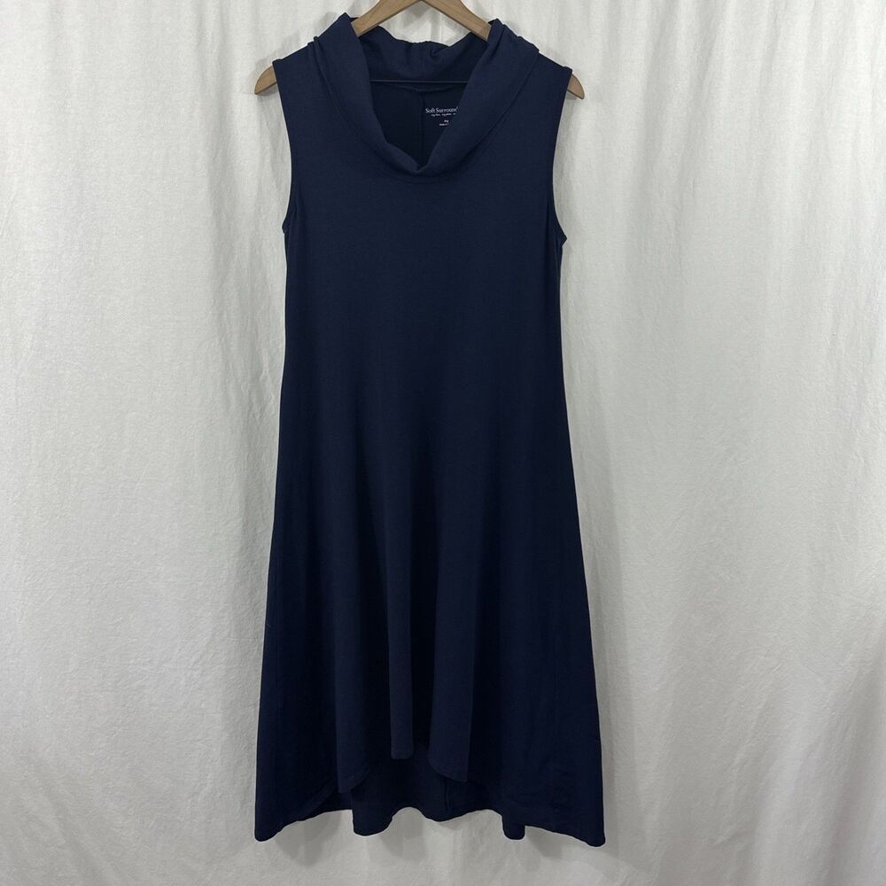 Soft Surroundings Navy Blue Cowl Neck Sleeveless Hi-lo Midi Dress Size PM